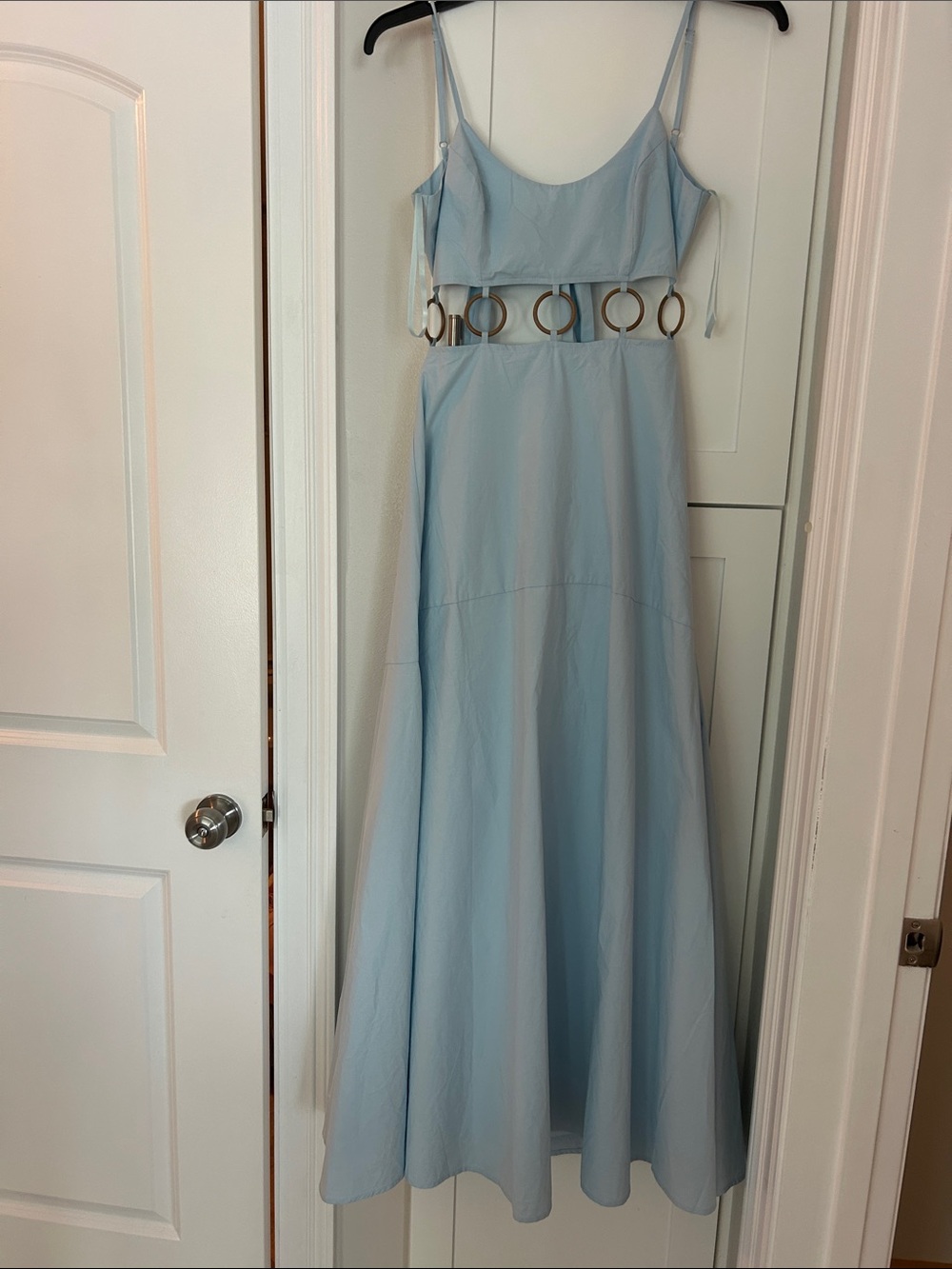 Fashion Nova Light Blue Spaghetti Strap Maxi Dress with Ring Waist